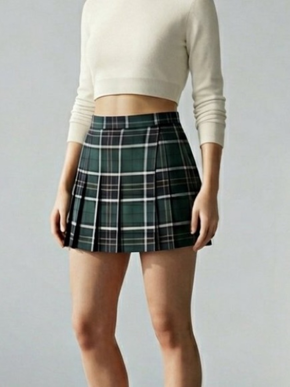ASOS Dark Green Tartan Plaid Wrap Pleated Skirt Academia Preppy